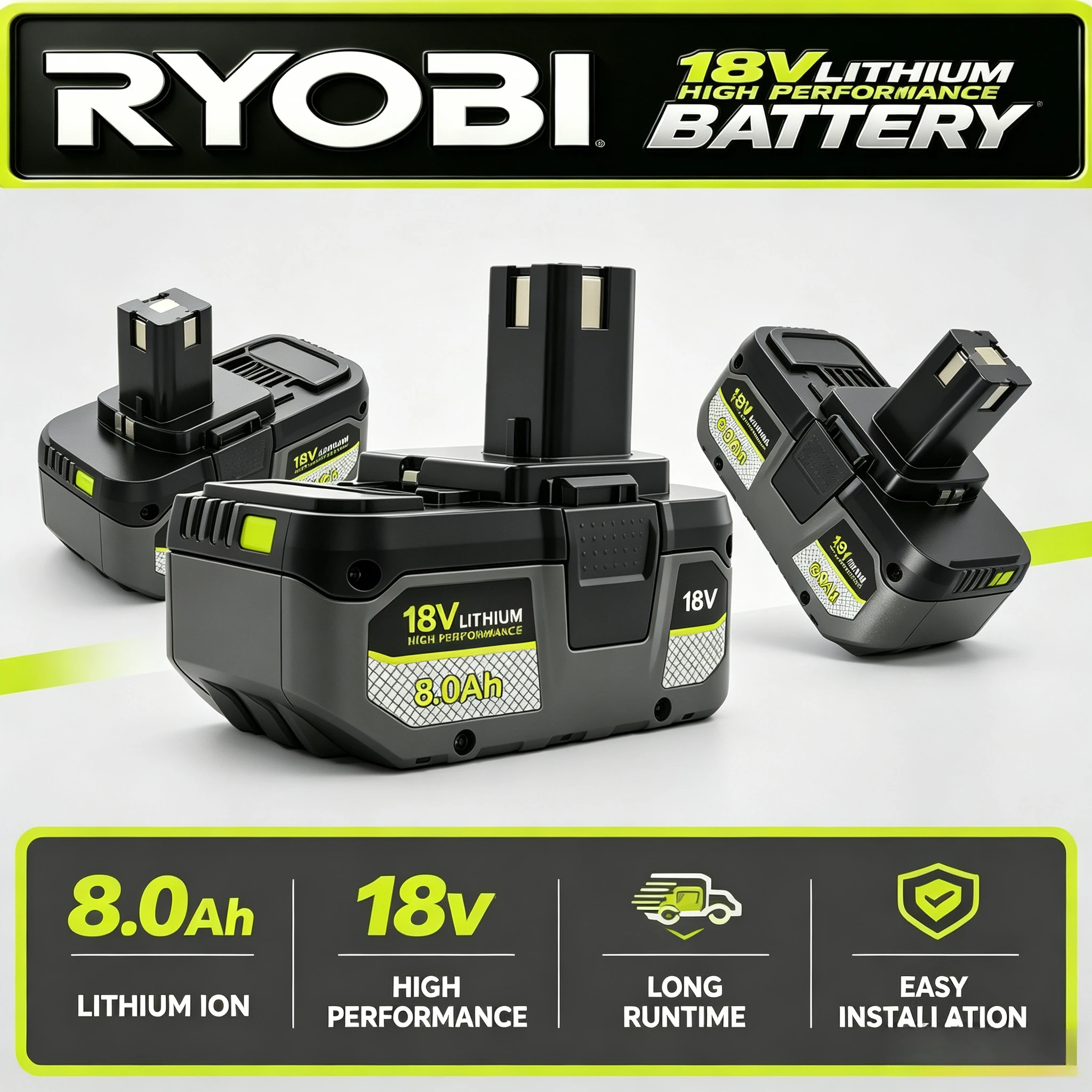 Ryobi ONE+ 18V 8.0Ah Battery Compatible P102 P105 P108,Powerful Power Output Easily Tacklesfor Ryobi ONE+ Daily‑work Projects