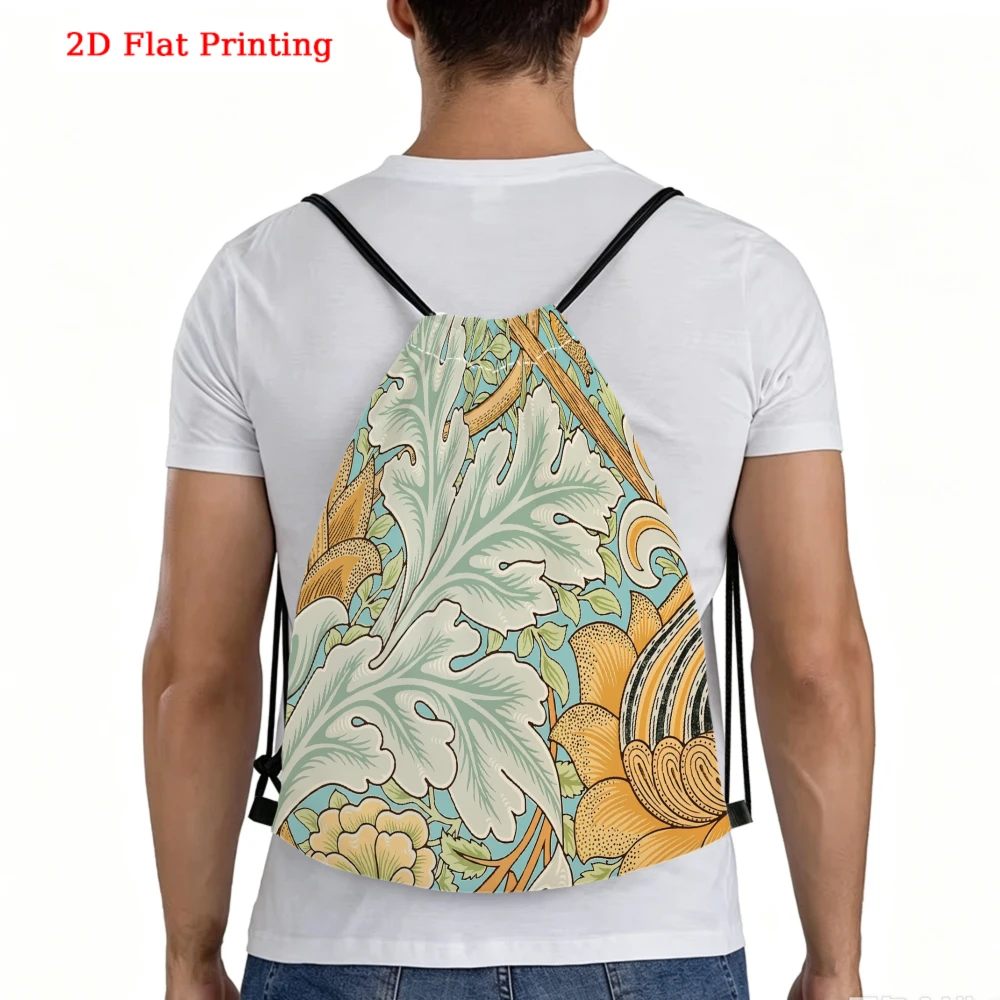 Vintage Style, Drawstring Backpack, 2D Flat Printing Floral Pattern, Gym Sports Bag, Outdoor Travel Cinch Sack