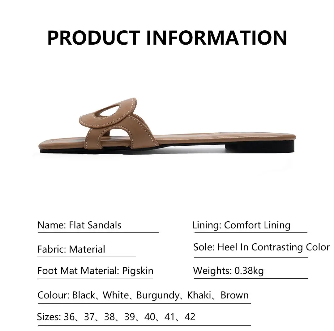 PG Minimalist Square Front Slide Sandals Double Hollow Detail Low Flat Heel Spanish All Match Office Commute Summer Footwear