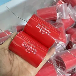 2PCS Audiophiler Axial MKP Capacitor 75uf 250V DC ±3% Test And Matched HIFI Frequency Dividing Audio Capacitance