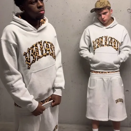 Zestaw: bluza z kapturem i spodnie dresowe, długi rękaw, nadruk, poliester, letnia moda, casual, wygodny, streetwear