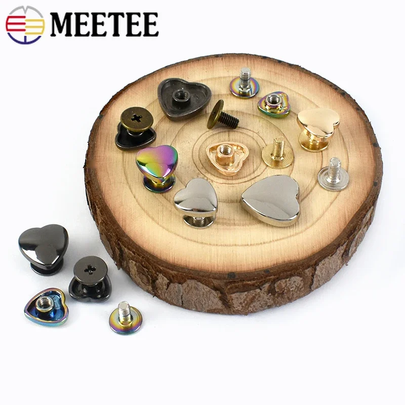 10/30Pcs Meetee 8/13mm Heart Rivet Screw Bag Clothes Hardware Handbag Decorative Studs Button Nail Metal Buckles DIY Accessories