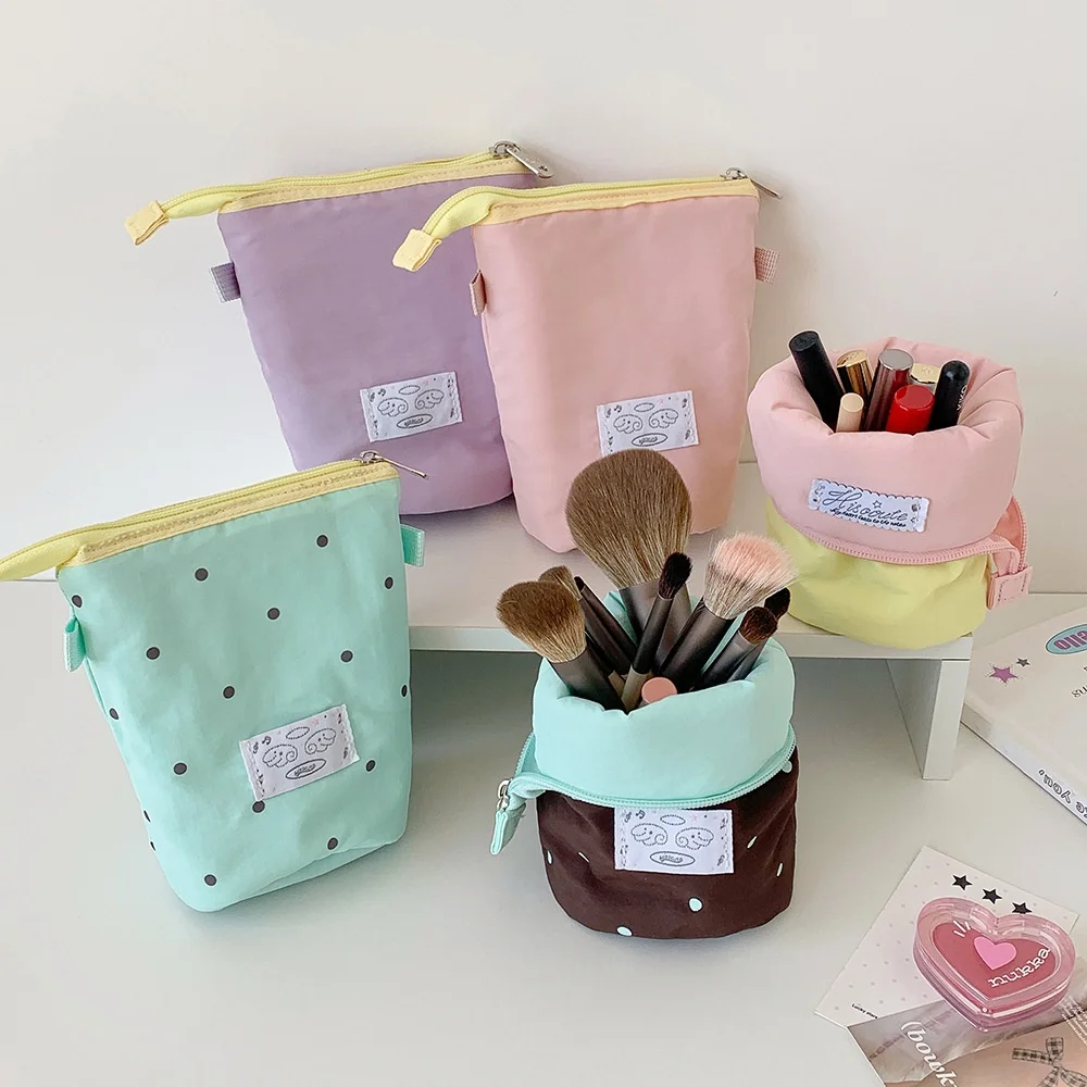 Back To School Season Solid Color Simple Fabric Pencil Case Student Creative Vertical Desktop Pen Holder Stationery Storage Bag