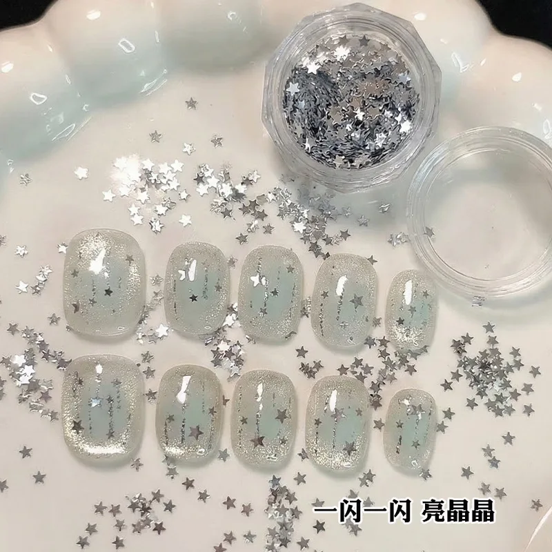 1Jar Galaxy Mini Star Love Nail Sequins Decal Colorful Silver Gold White 1-6mm Pentagram Paillette for Y2K Fairy Party Manicures