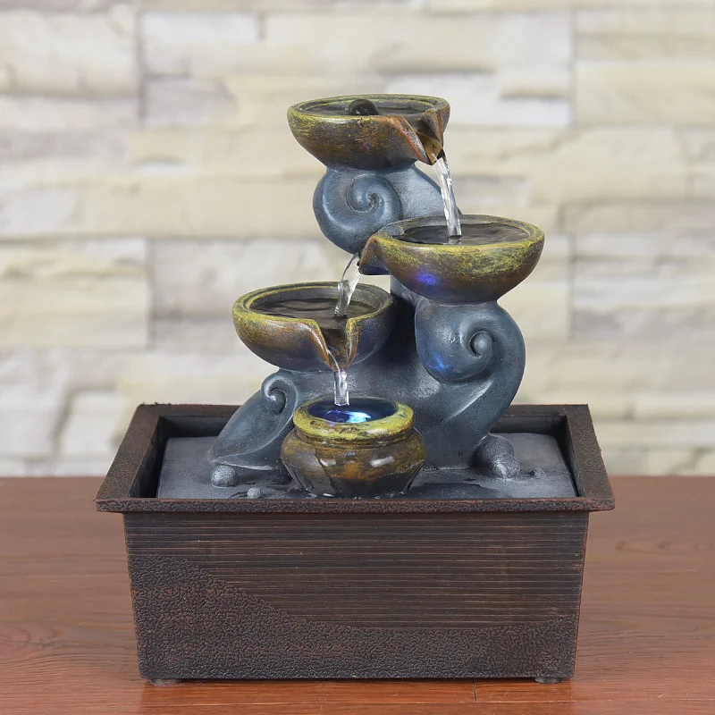 Indoor Desktop Water Fountain Home Air Humidifier Relaxation Fountains Waterfall Lucky Feng Shui Sound Table Ornaments