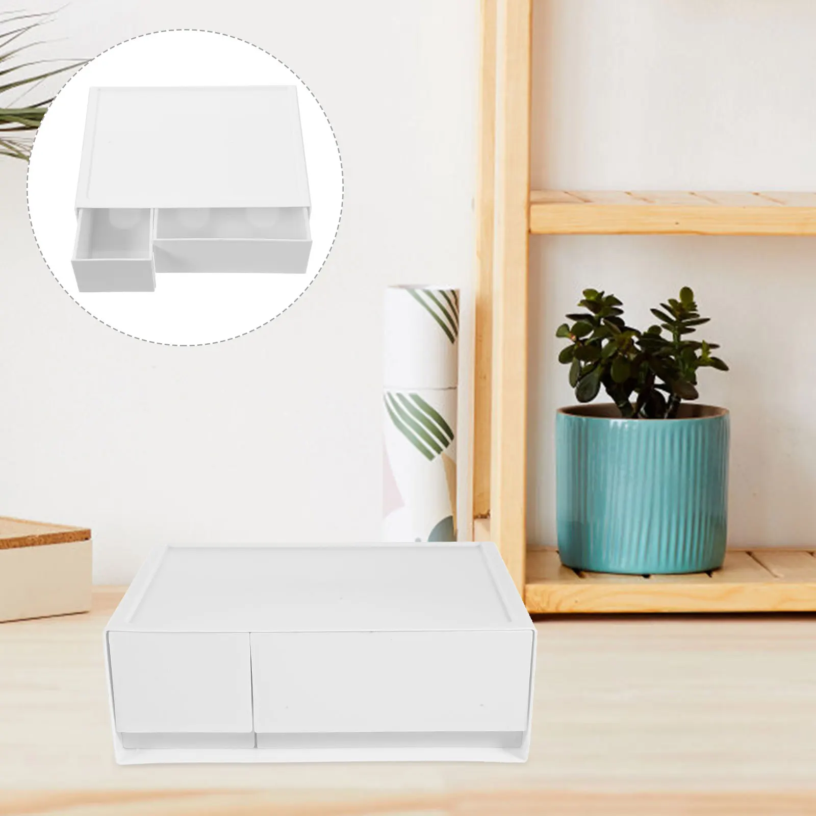 

White Storage Desk Organizer Box 1 Compartment Stackable Drawers Stationery Jewelry Plastic Stackable Storage