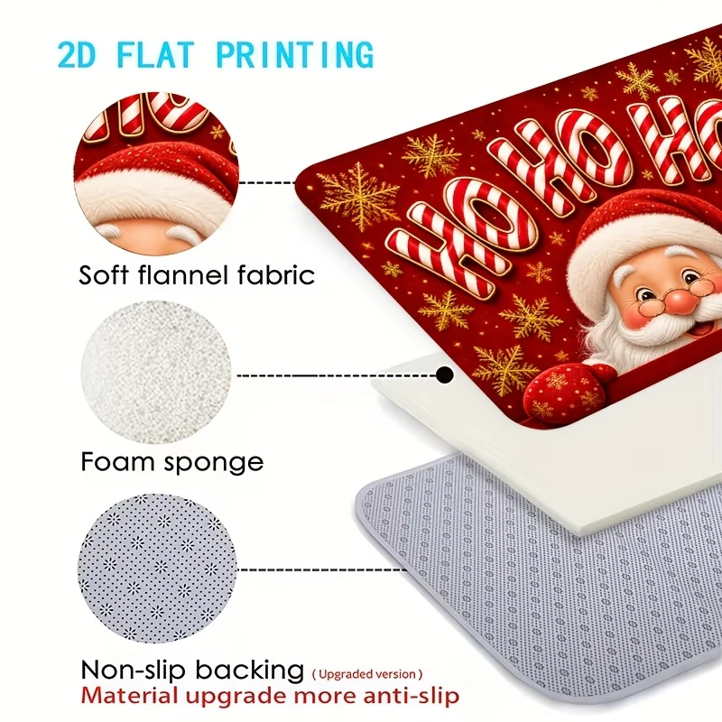 VIKAMA HoHoHo Santa Claus Carpet Soft Welcome Mat Festive Red Door Mat New Year Carpet Bedroom Carpet For Living Room Bathroom