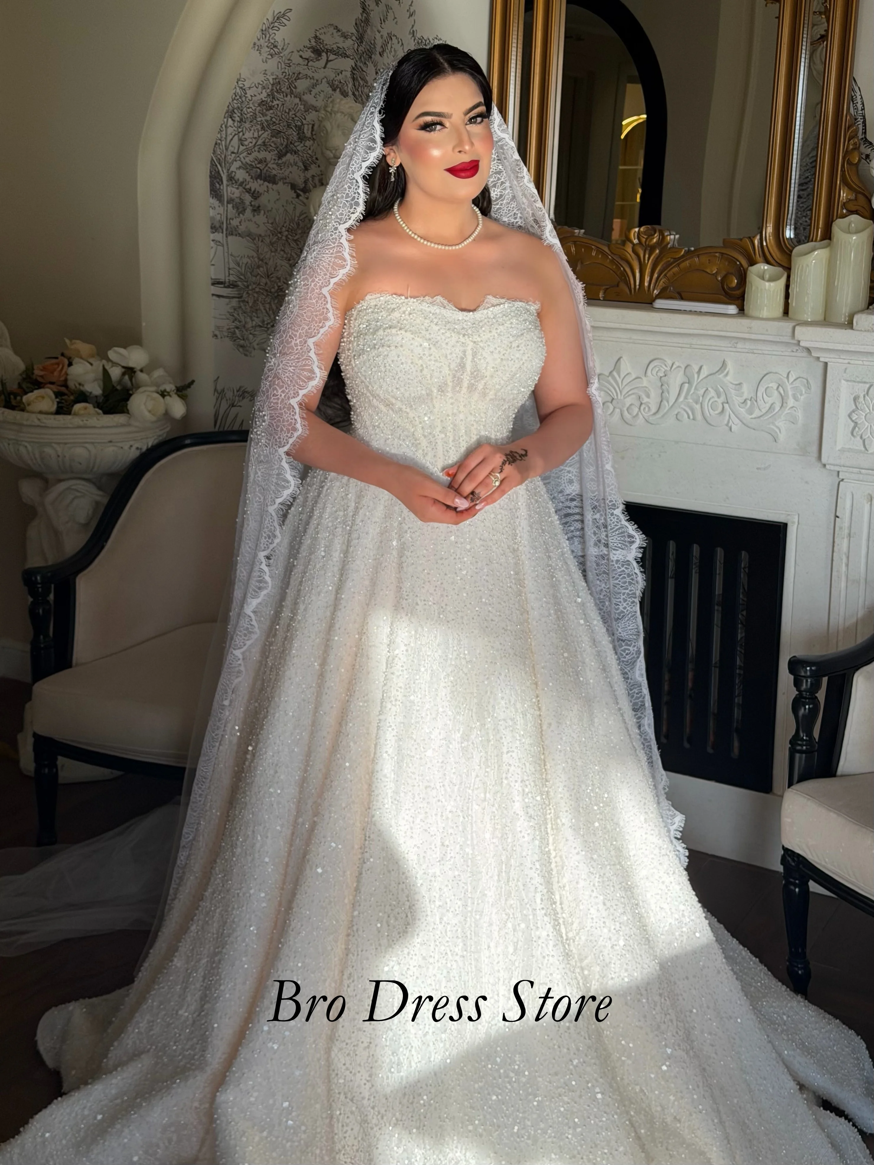 CustomizedGlitter Bridal Wedding Dress Detachable Shoulder Shawl Off Shoulder A Line Princess Gown Chapel Train Vestido de Novia