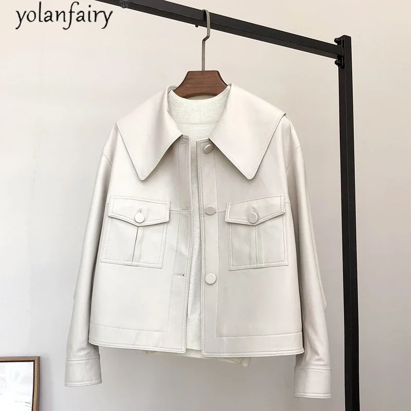 Natürliche Schaffell Mantel Weibliche Kleidung Frühling Herbst Echtem Leder Jacke Frauen Koreanische Motorrad Jacken für Frauen KJ6918