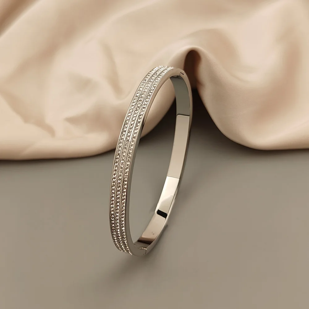 Classic Gypsophila Zircon Stainless Steel Gold Plated Bracelet, High Quality Silver Bracelet for Women, Wedding Party Jewelry