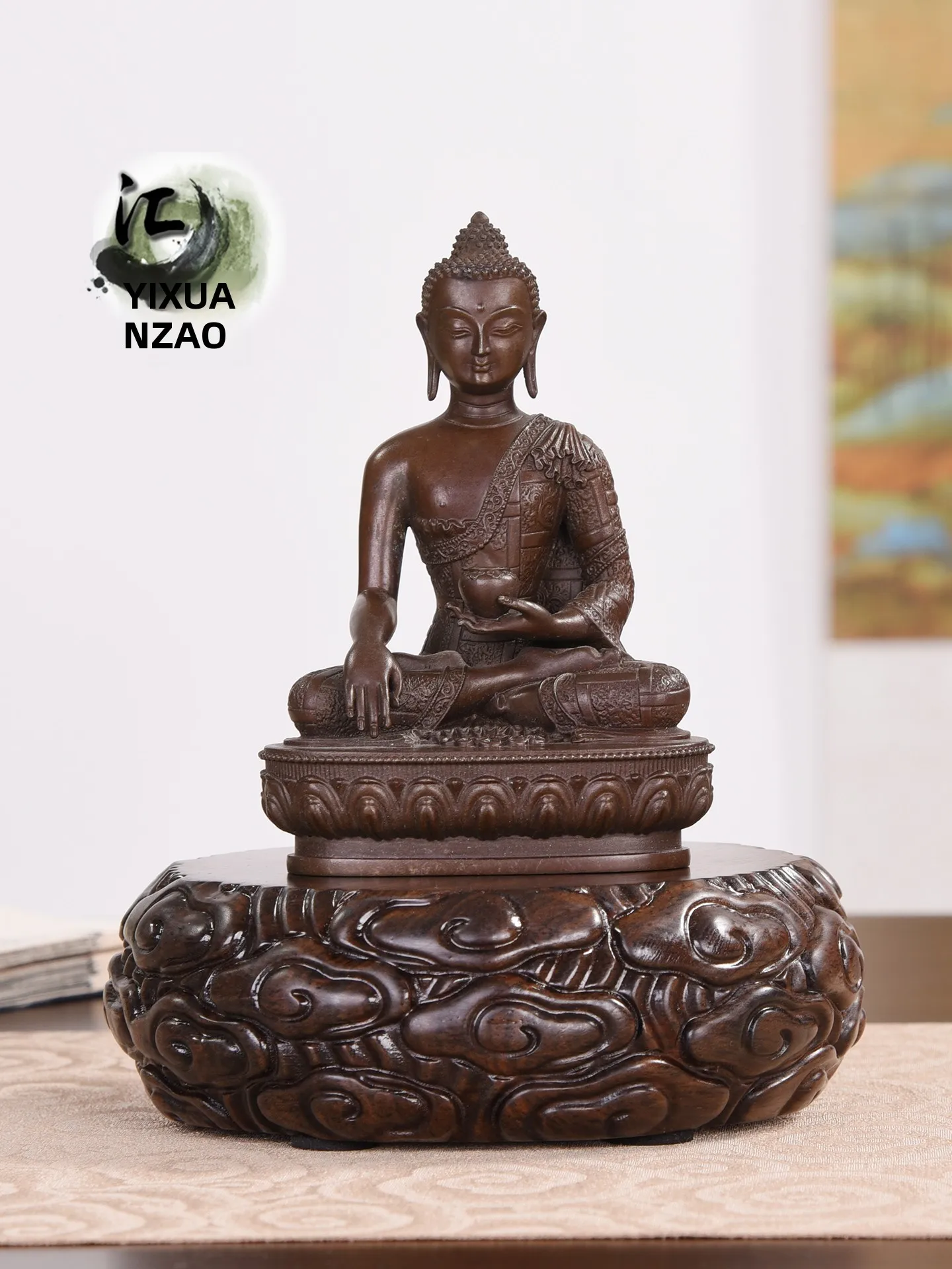 

rican Bla Ebony Wood Incense Burner Buddha Statue Base Chinese Cultural Artifacts round Home Decor Carving