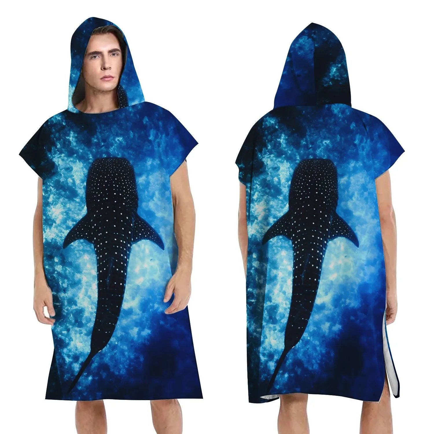 1pc Deep Sea Whale Shark Swim Graphic Hooded Beach Robe - Lightweight And Portable, Ideal for Swimming