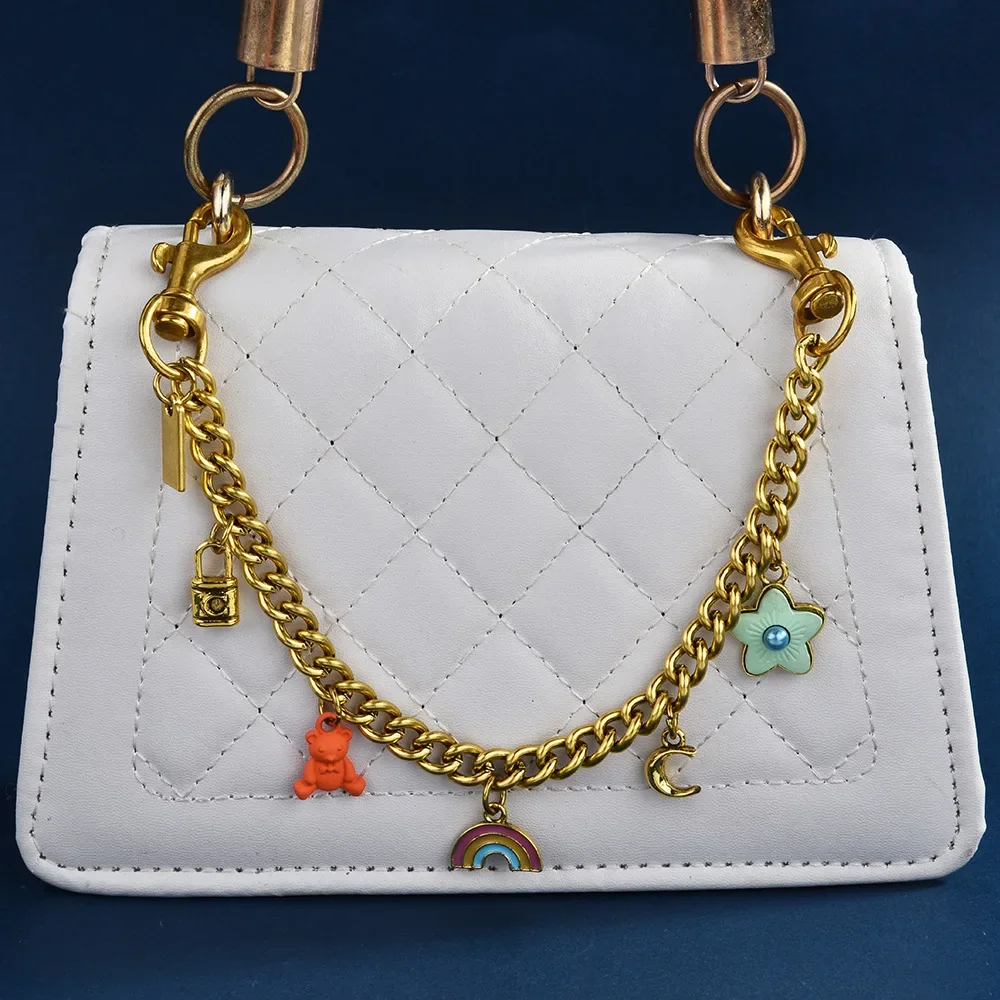 

Fashionable embroidered thread single-shoulder bag chain small square bag flower rainbow bear lock hanging chain slanted