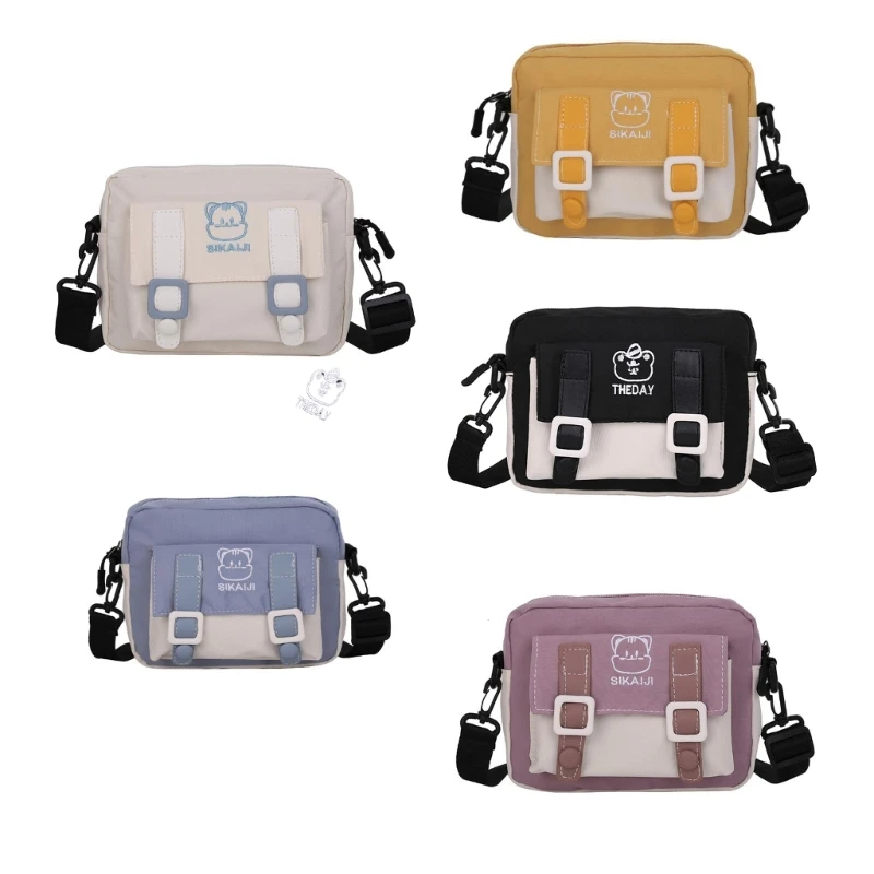 

Women Nylon Bag Bear Embroidery Student Shoulder Crossbody Bags Small Satchel 066F