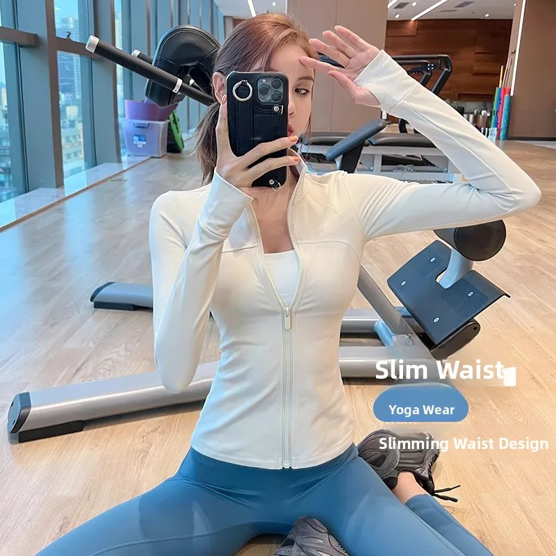 Thin Fleece Warm Yoga Women's Spring Stand Collar Slim Fit Sports Jacket Tight Fitness Suit Top Fitness Set Long Pants