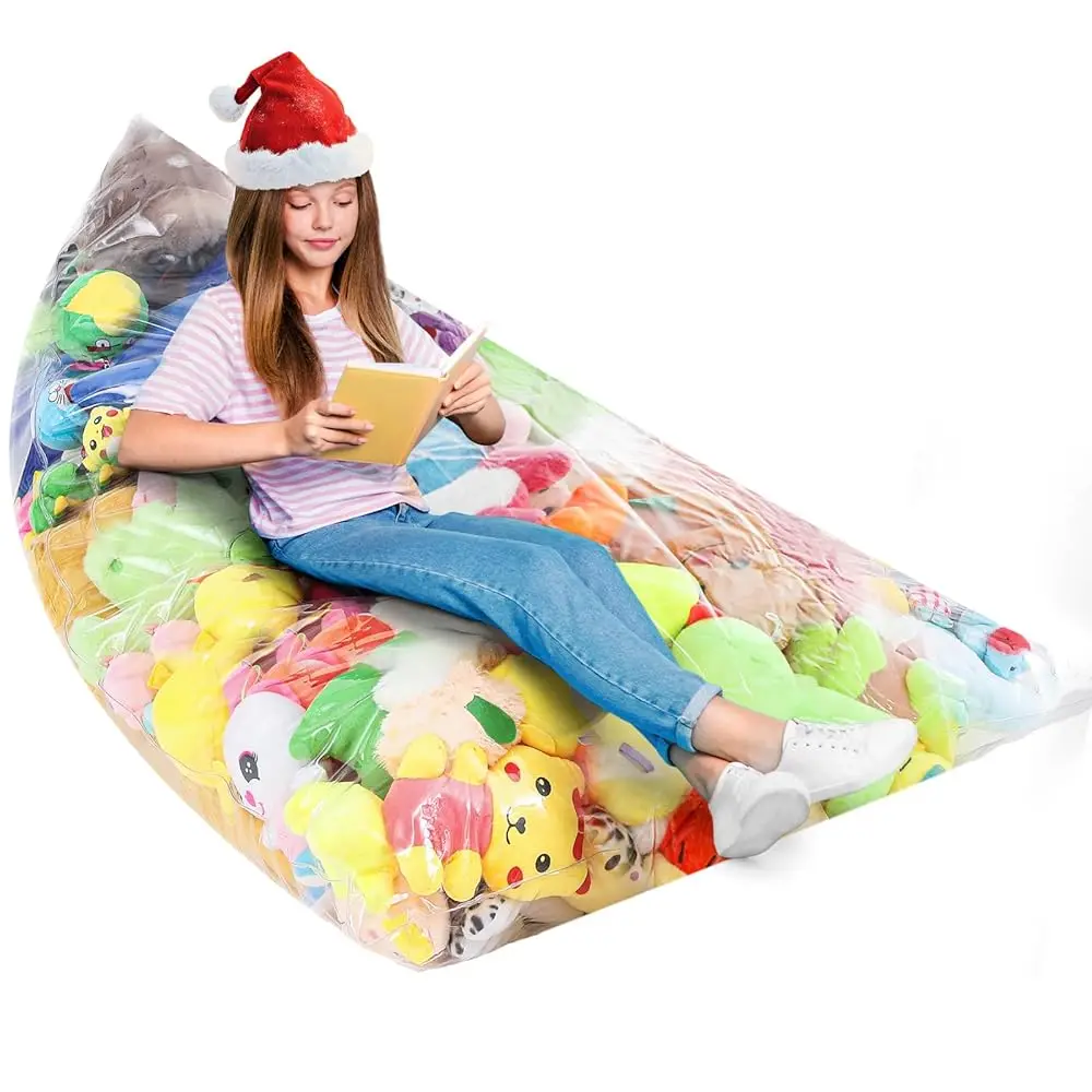 

Clear Stuffed Animal Bean Bag Chair Sofa Cover For Kids Creative Waterproof Pvc Soft Plush Toys Storage 50 X 35 X 30 Hes Large