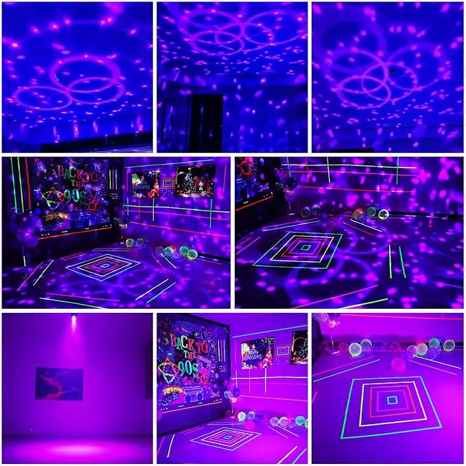 UV Glow Party Black Light Disco Ball Party Lights Sound Activated Strobe DJ Lights for Glow Party, Halloween Christmas Birthday