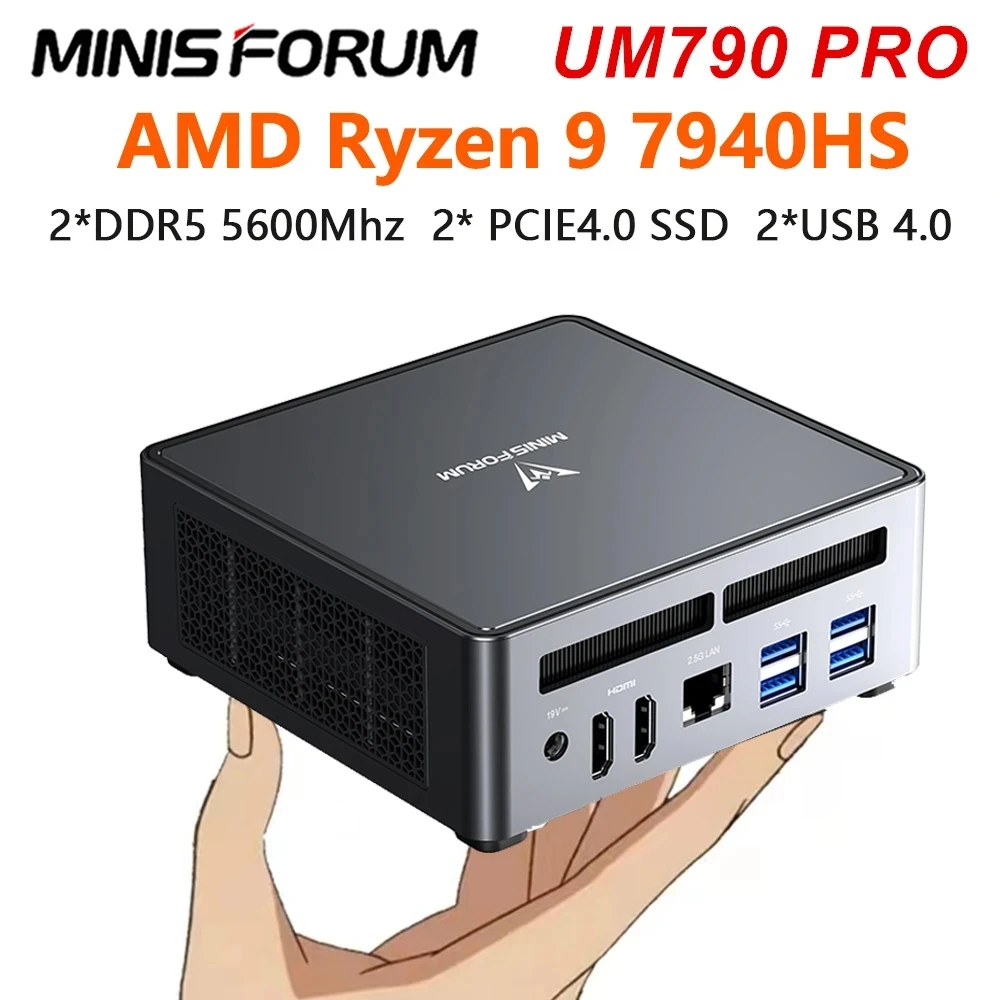 MINISFORUM UM890 UM880 Pro XTX كمبيوتر صغير للألعاب AMD Ry-zen 9 7940HS 8945HS R7 7840HS 2 * DDR5 2 * PCIE4.0 Win11 كمبيوتر صغير WiFi6