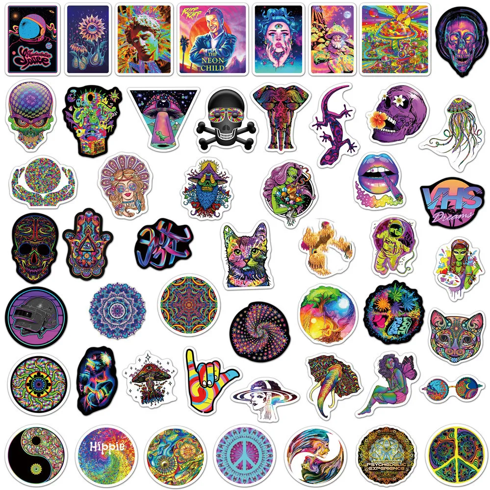 50Pcs Stoner Psychedelic Stickers Vinyl Waterproof  Trippy Stickers Dazzling Decals DIY Stickers Scrapbooking Phone Sticker