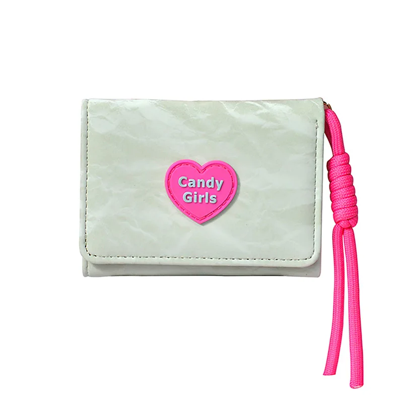 

Ins Korean Women's Wallet PU Leather Fold Heart Short Wallet Sweet Multi-Cards Holder Student Purse Card Bag