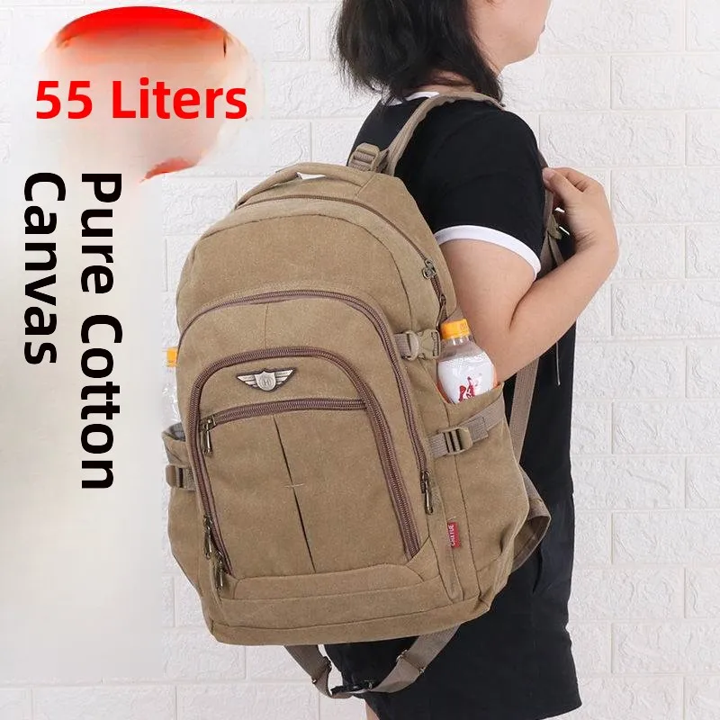 

Large Capacity 55L Pure Cotton Canvas Unisex Backpack for Traveling School And Business Trips with Multiple Compartments