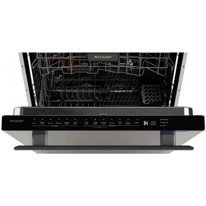 PMD4-SHARP 슬라이드인 식기세척기, 스테인리스 스틸 마감, 24인치 폭, 오염 감지 센서, 프리미엄 화이트 LED 내부 조명, 부드러운 슬라이드
