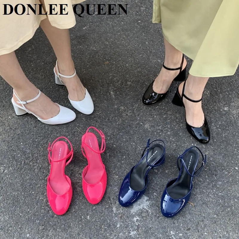 2024 Fashion Square High Heels Slingback Sandals Women Slip On Mules Shoes Women Shallow Brand Pumps For Office Lady Dress Mujer