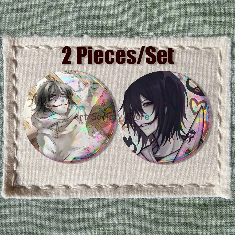 C-Creepypasta Killer Jeff 2-piece set Pins Backpack Clothes Jewelry Accessories Round Brooch Button Badge Fans Collection Gifts