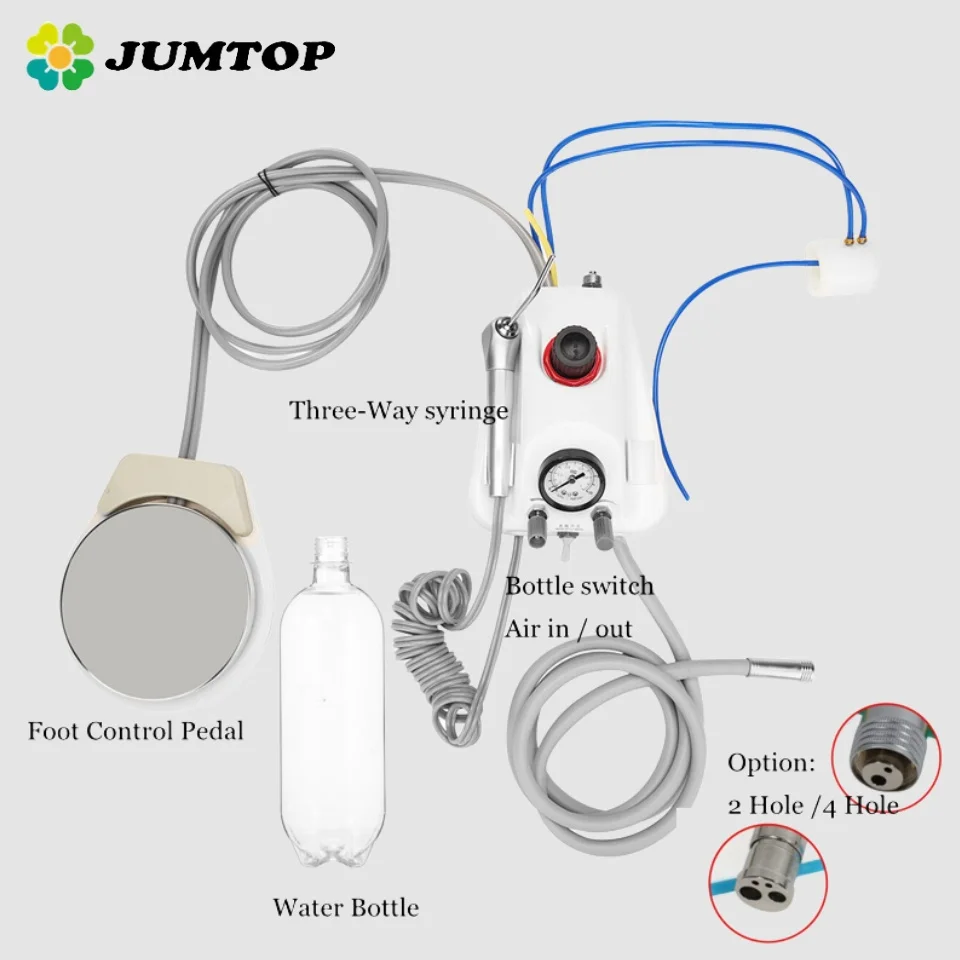 JUMTOP Portable Dental Turbine Unit Work With Air Compressor 3 Way Syringe Plastic Shell Dentistry Equipment 2/4 Hole