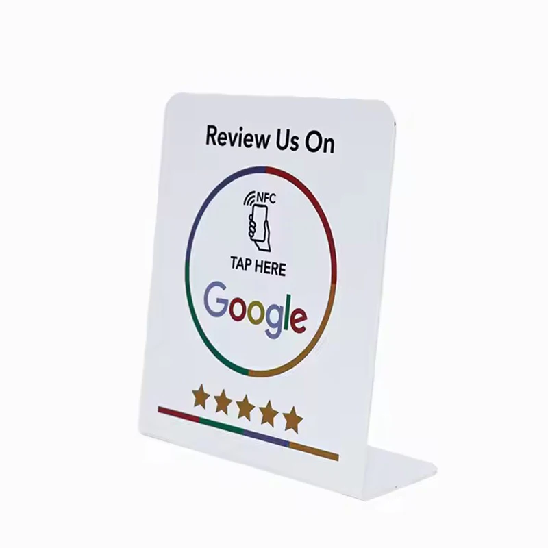 N-tag Crad for Google Review NFC station table NFC 13.56Mhz programmable Reviews display bending card standing brand bracket