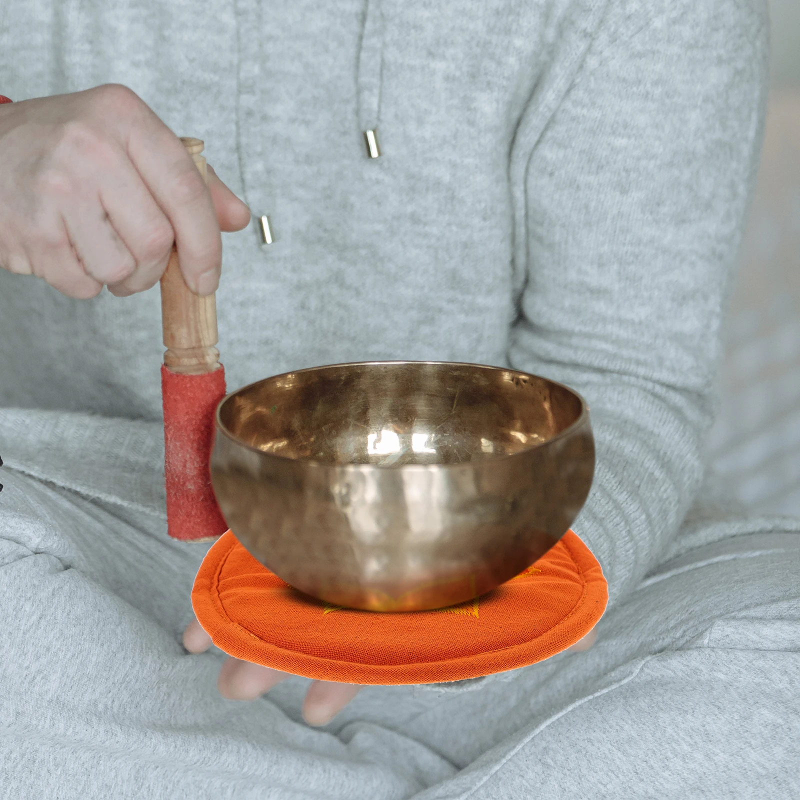 

Embroidered Teapot Pad Embroidery Craft Singing Bowl Cushions Orange Cotton Religious