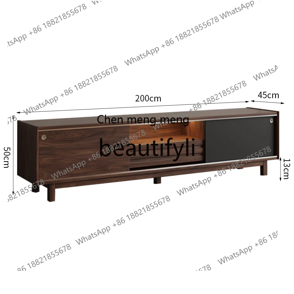 Black walnut TV cabinet living room combination coffee table fashionable multi-functional storage retro floor cabinet