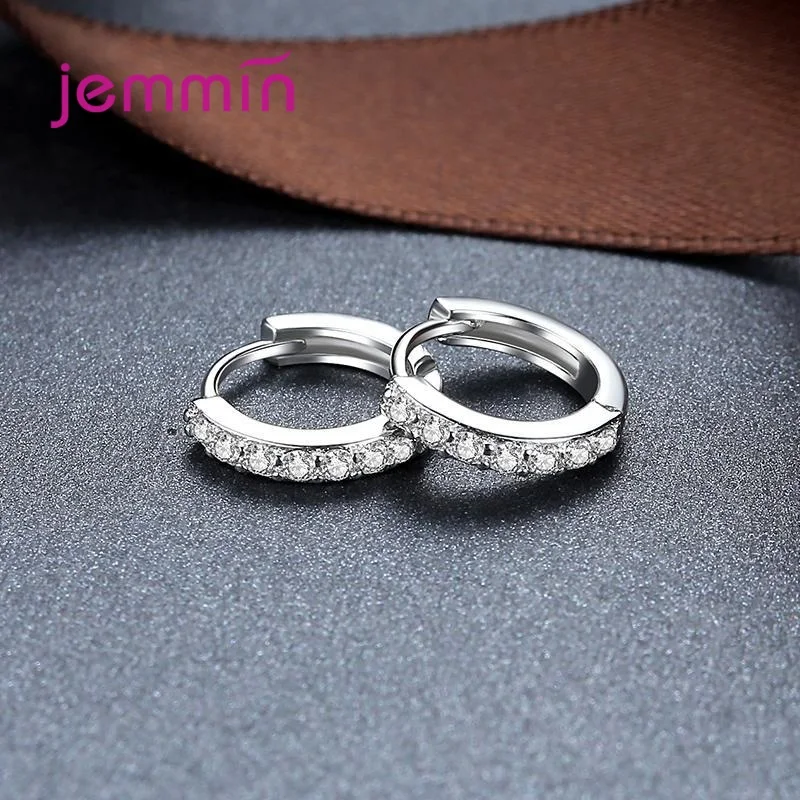 Simple Style Loop Hoop Earrings S925 Silver  Transparent AAA Zircon Stone Inlay Paved Brincos Ear Accessories Jewelry