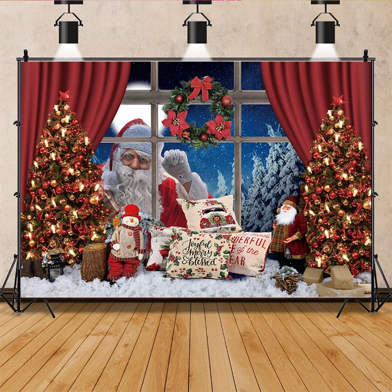 

Winter Rustic Tnterior Decorated New Year With Artificial Snow And Christmas Tree Photo Studio Background SSD-04