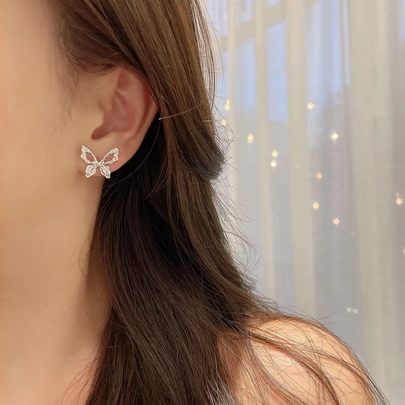 925Silver Needle Womens Earrings Jewelry Minimalistic Goth Ear Stud for Lady Bow Personal Fashion Stud Earrings Korean brincos image 3