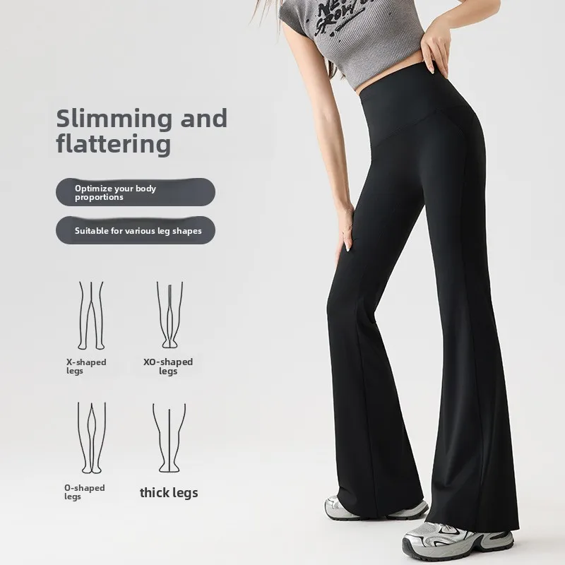 Women Bootcut Shark Yoga Flare Pants With Back Waist Pocket Fitness Workout Leggings Casual Sports Long Pants High Waist Trouser