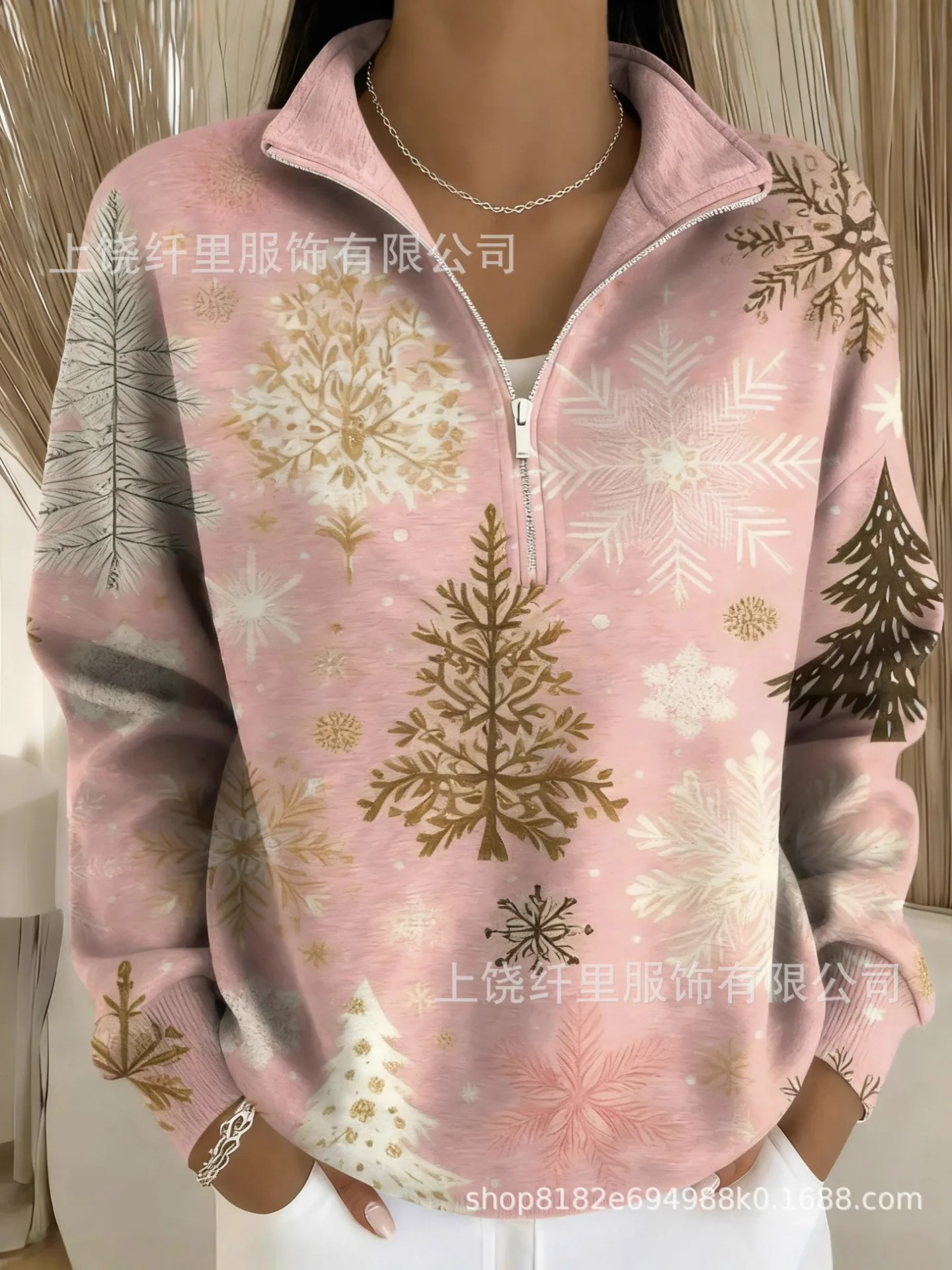 

Толстовка на молнии с 3D-принтом и воротником-стойкой, повседневная рождественская толстовка на молнии с графическим принтом, осенне-зимний женский пуловер