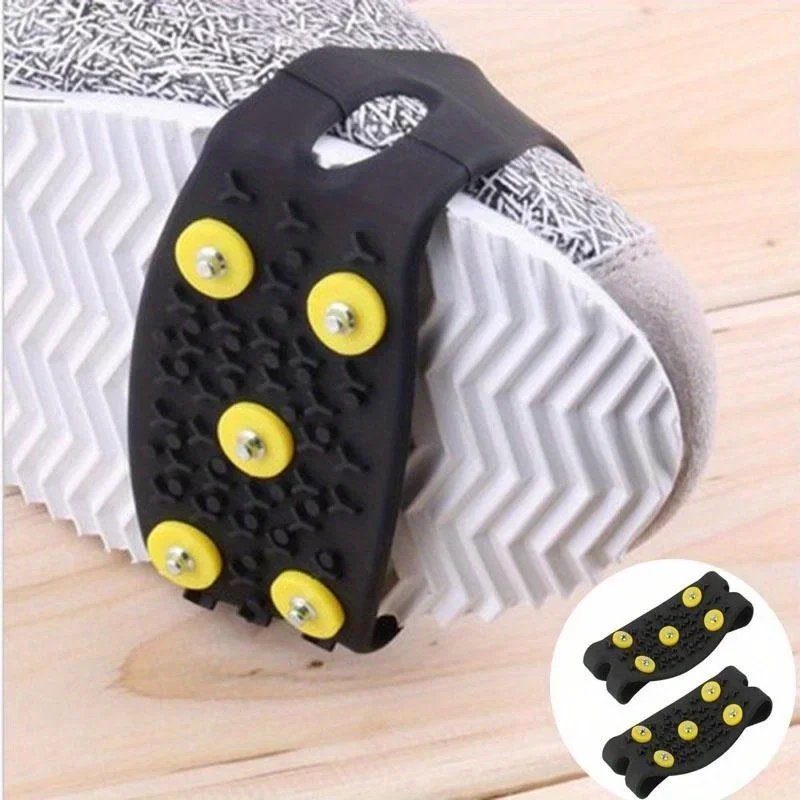 1Pair 5-Stud Snow Ice Gripper Ice Claw Climbing Anti Slip Spikes Grip Crampon Cleats Sport Shoes Cover for Women Men Boots Cover