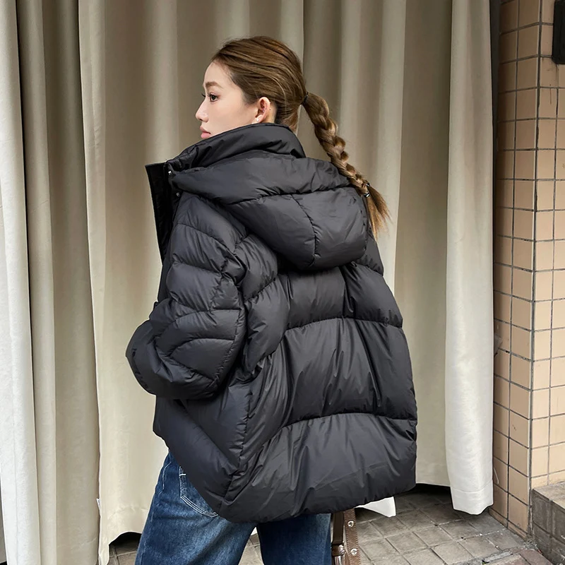2026 novas mulheres jaqueta casual sobre o tamanho outono inverno outwear com capuz quente pato branco para baixo casaco macio