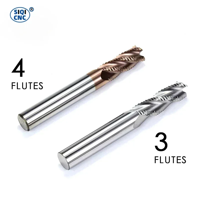 SIQICNC Roughing End Mill Solid Carbide 3 Flutes 4 Teeth for Steel Iron Aluminum MDF Fiberglass Acrylic Wood Copper Plastic