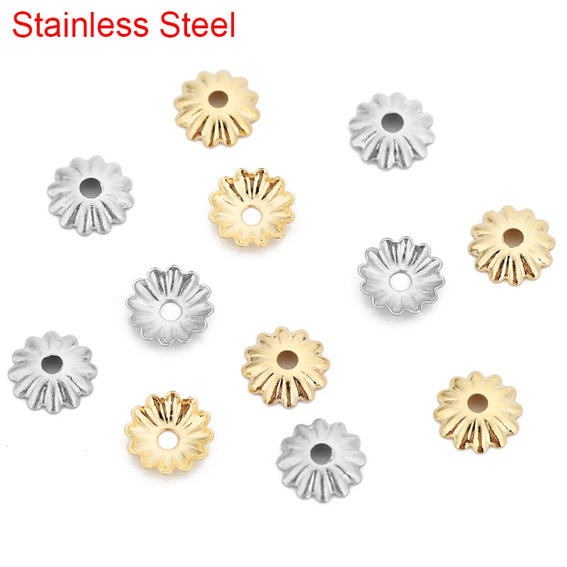 

50pcs Stainless Steel Beads End Caps Lot Bulk Dia 6mm Metal Gold Color Spacer Beads for Earring Necklace Jewelry Making Findings