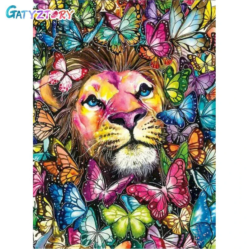 

GATYZTORY Oil Painting By Numbers Frame Decorative Paintings Flower Lion For Adults On Canvas Diy Gift Picture Paint Handmade