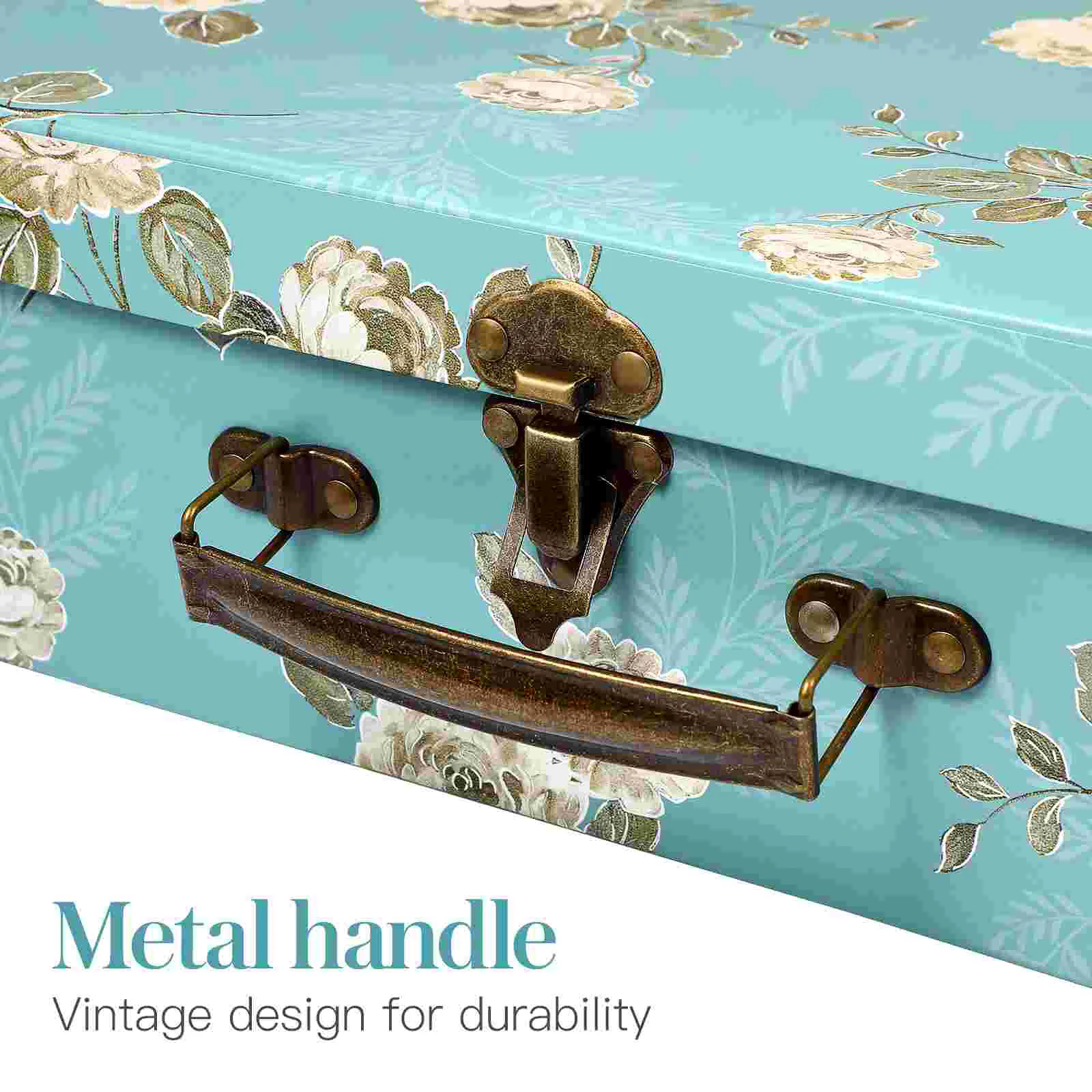 Paperboard Suitcases with Metal Handles Floral Print Decorative Cardboard Storage Boxes Storage Box Crafts Boxes