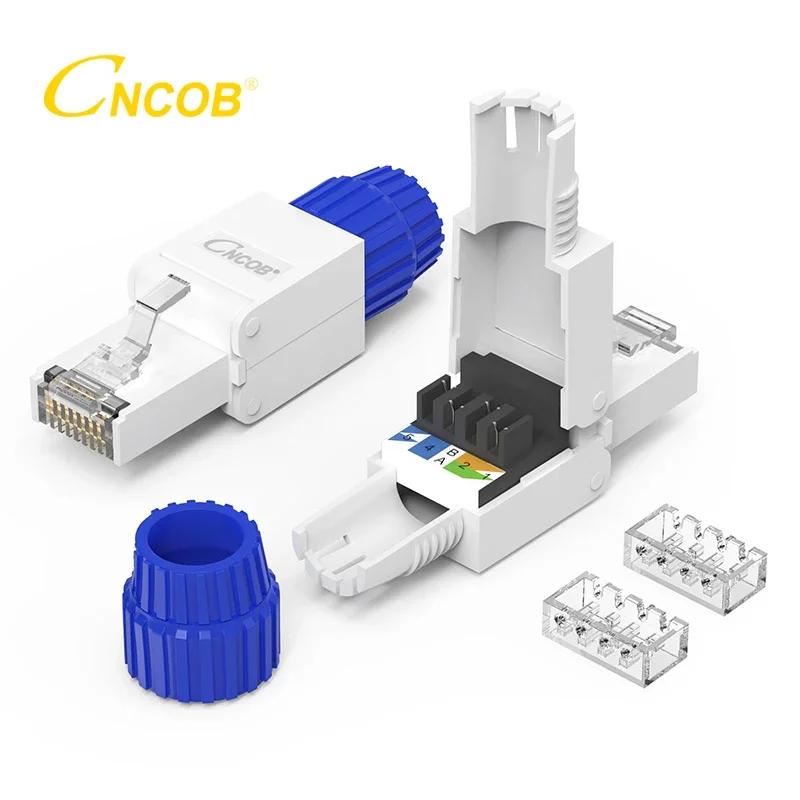 

CNCOB Cat6a RJ45 Plug Tool-less Connector Cat6 Crimp Free Ethernet Cable Crystal Head Reusable Network Termination