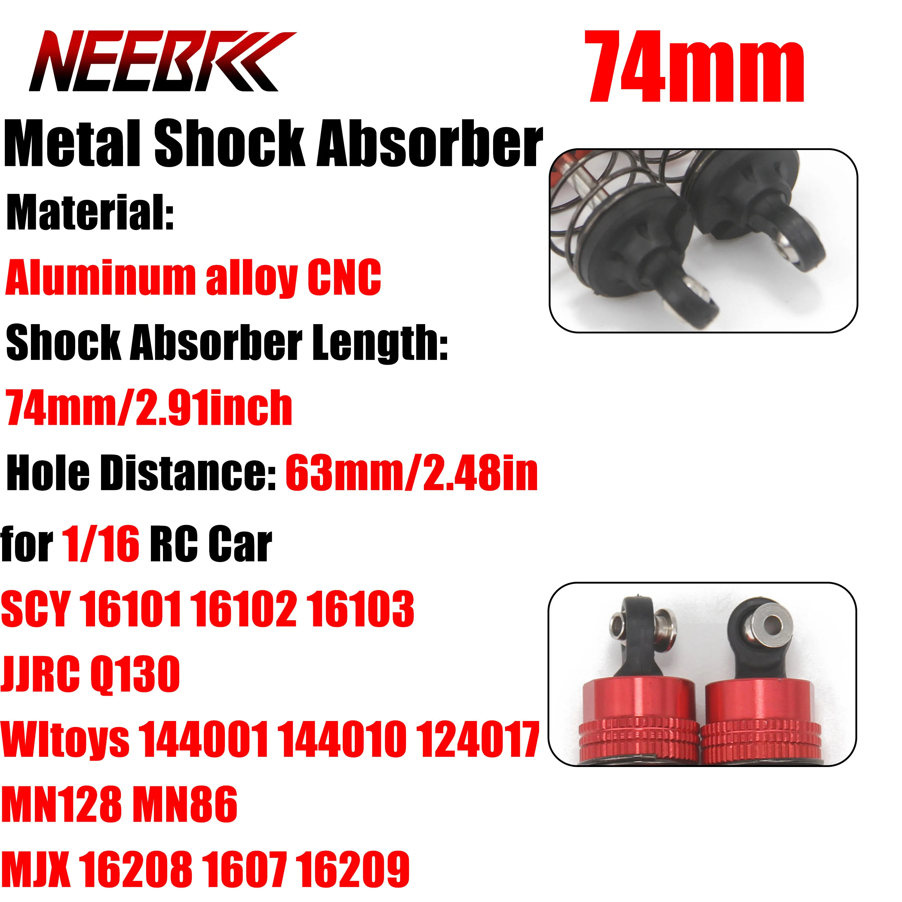 74 mm Metall-Stoßdämpfer-Dämpferaufhängung für 1/16 RC Car SCY 16101 16102 JJRC Q130 Wltoys 144001 144010 124017 MN128 MN86 MJX