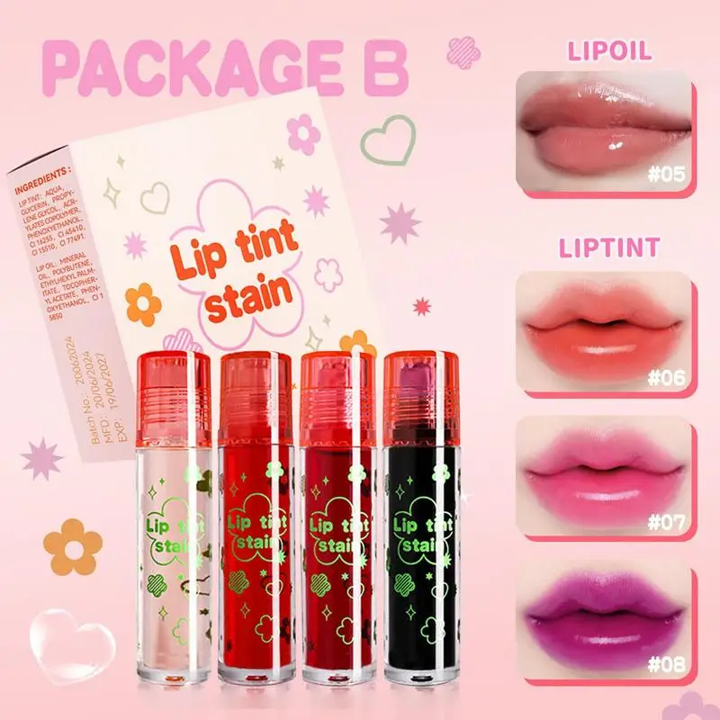 4 Stks/set Roll-On Lippenbalsem Plumping Lip Olie Spiegel Vloeibare Lippenstift Hydraterende Lipgloss Hydraterende Lip Plumper Gloss Lipolie