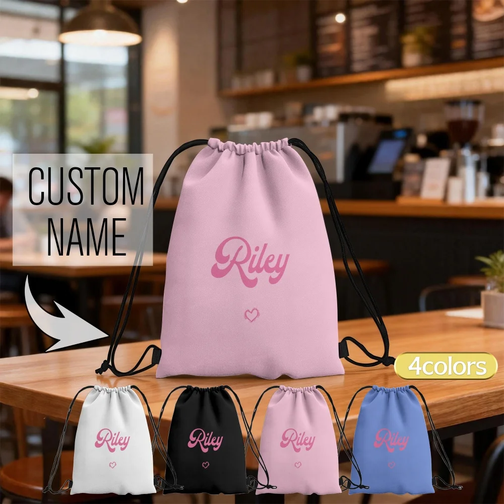 1Pc Custom Name/Text Heart Drawstring Backpack-4-Color Minimalist Storage Pouch, Sports Bag Travel Gym Sack Storage Bags