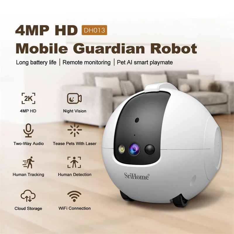 Cámara de vigilancia inteligente DH013, Robot móvil WiFi HD de 4MP con seguimiento AI, recarga automática, batería de 10000mAh, visión nocturna bidireccional