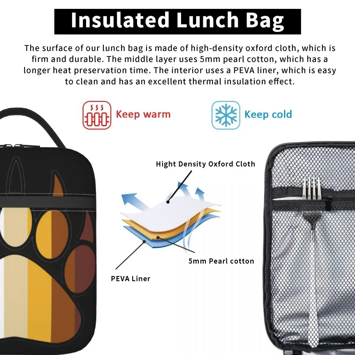 Insulated Lunch Bag Bear Pride Paw Lunch Box Tote Food Handbag