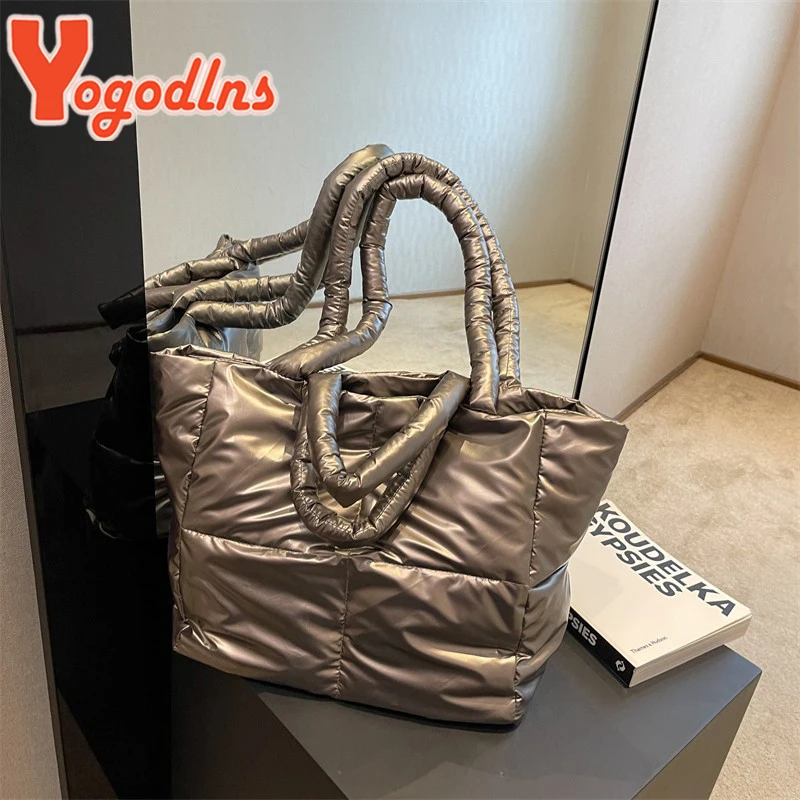 Yogodlns Large Capacity Underarm Bag Fashion Quilted Women Shoulder Bag Designer Space Padded Cotton Handbag Luxury Shopper Tote view 2